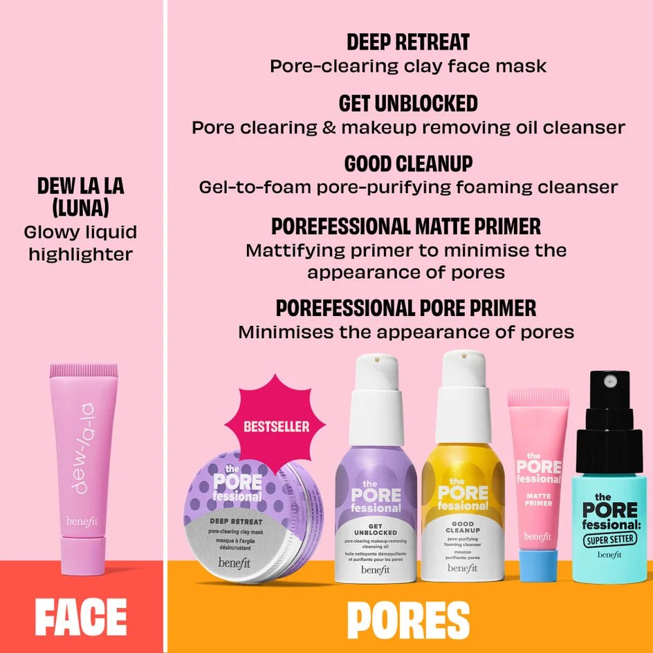 Benefit benefit Full Face Glam & Skincare Essentials Gift with Limited Edition Makeup Bag - Zin Beauty Shop - Zine Beauty Shop