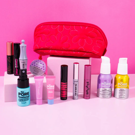Benefit benefit Full Face Glam & Skincare Essentials Gift with Limited Edition Makeup Bag - Zine Beauty Shop