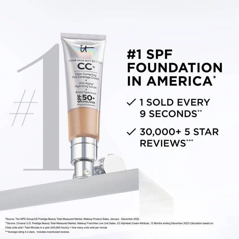 It Cosmetics CC+ Cream Full-Coverage Foundation with SPF 50+ - Zin Beauty Shop - Zine Beauty Shop