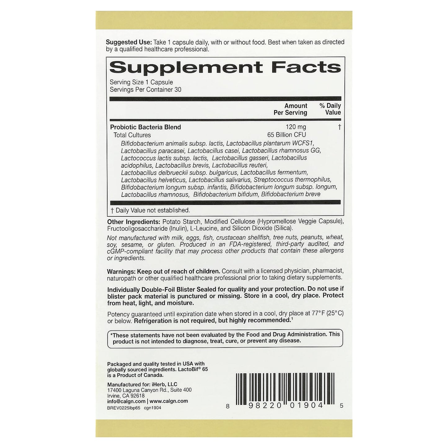 LactoBif 65 Probiotics, 30 Veggie Capsules - Zin Beauty Shop - Zine Beauty Shop
