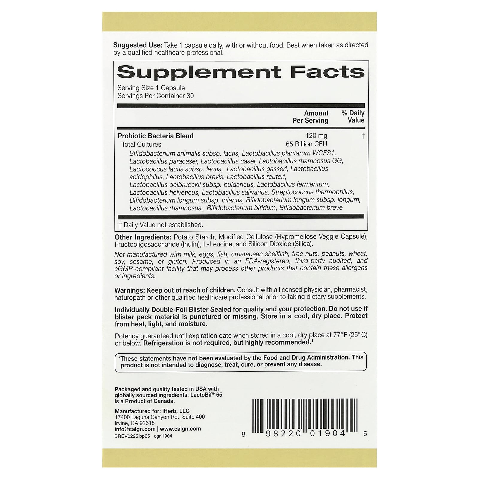 LactoBif 65 Probiotics, 30 Veggie Capsules - Zin Beauty Shop - Zine Beauty Shop