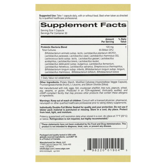 LactoBif 65 Probiotics, 30 Veggie Capsules