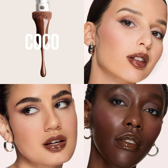 Brillo de labios brillante no pegajoso con relleno sintético de HUDA BEAUTY